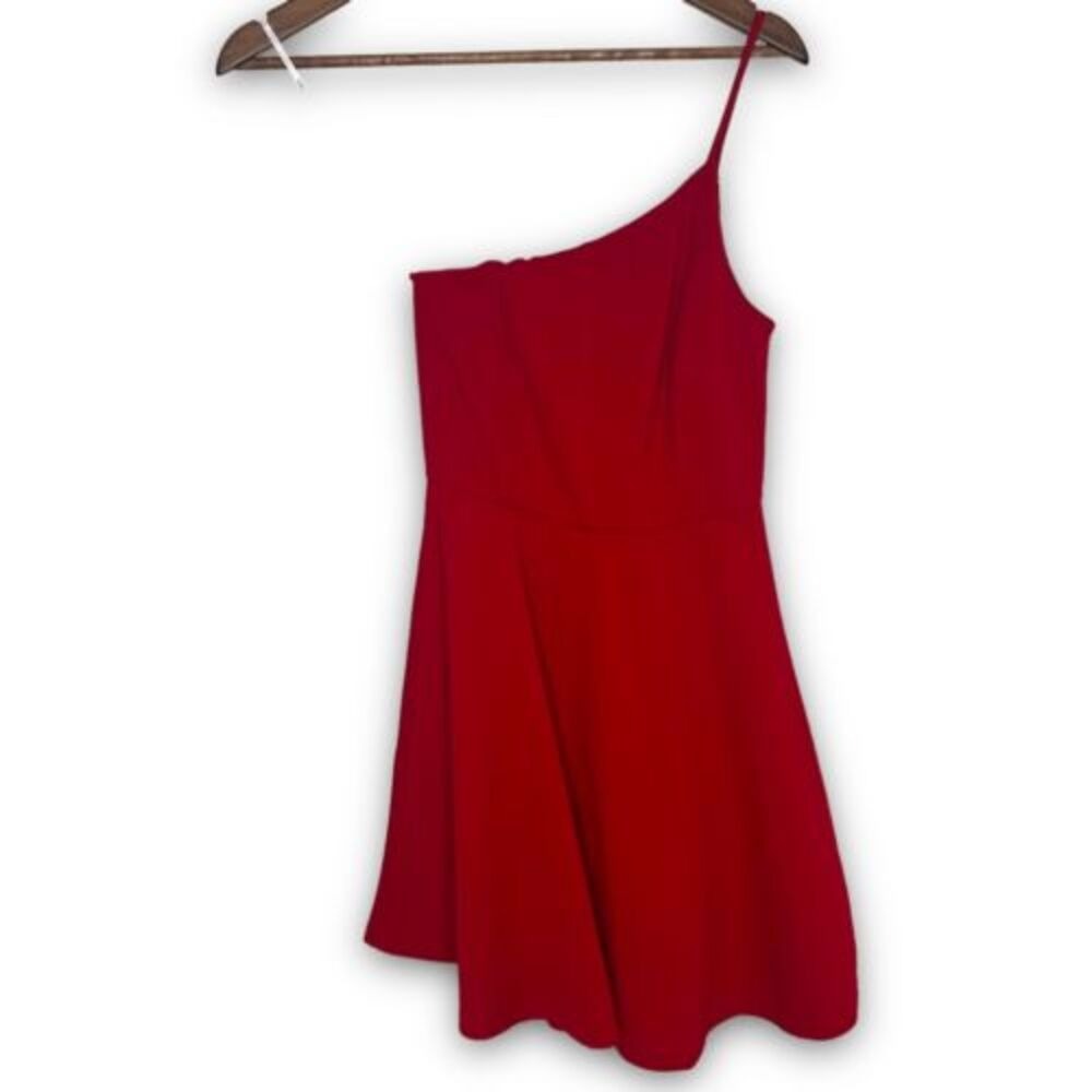NEW Lulus‎ Mini Dress Red Too Cute To Care S One Shoulder Skater Chic Event Teen - Picture 2 of 16